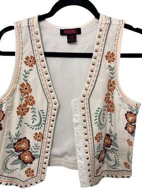 Rock & Roll denim Cream Embroidered Floral Stud Vest